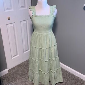 J. Crew Green Smocked Bust Tiered Midi Dress Sz XS